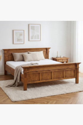 Tömör fenyő franciaágy 180x200 cm barna lakk, rusztikus stílus